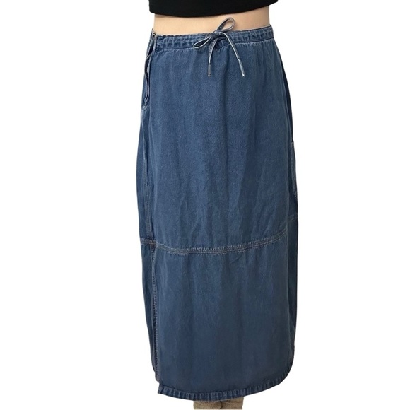 Vintage Denim Maxi Skirt Jean Tie Waist Y2K Modest Casual Size 10/12 Medium - Picture 1 of 7